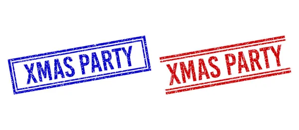 Distress Textured XMAS PARTY Sellos de sello con líneas dobles — Vector de stock