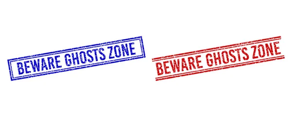 Distress Textured BEWARE GHOSTS ZONE Stamp Seals with Double Lines — Stock Vector