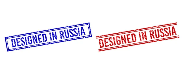 Raspado Texturizado DISEÑADO EN RUSIA Sellos con líneas dobles — Vector de stock