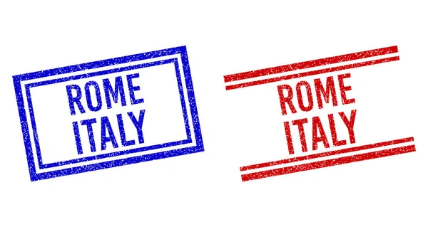 Sello de goma con textura ROMA ITALIA con líneas dobles — Archivo Imágenes Vectoriales