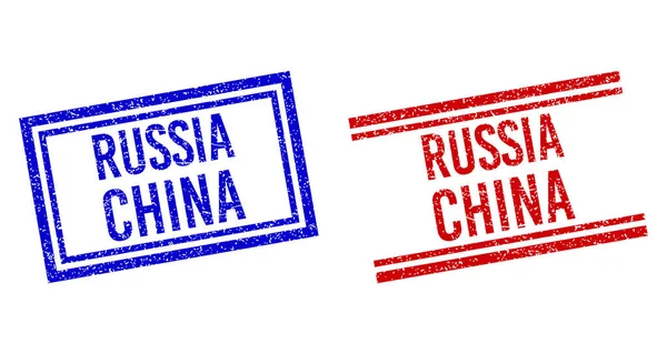 Sello de goma con textura RUSIA CHINA con líneas dobles — Vector de stock