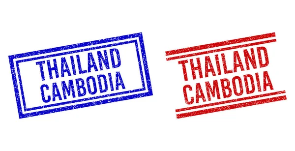 Caucho Texturizado TAILANDIA CAMBODIA Sellos con líneas dobles — Archivo Imágenes Vectoriales