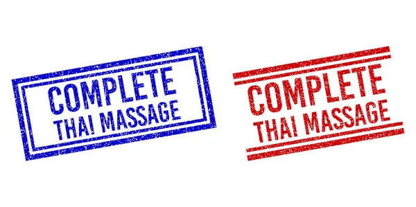 Distress Textured COMPLETE THAI MASSAGE stämplar med dubbla linjer — Stock vektor