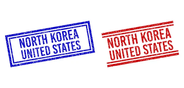 Grunge Textured NORTE COREA ESTADOS UNIDOS Sellos de sello con líneas dobles — Vector de stock