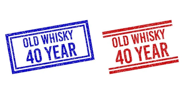 Sellos de 40 AÑOS Rascados Texturizados WHISKY con Líneas Dobles — Archivo Imágenes Vectoriales