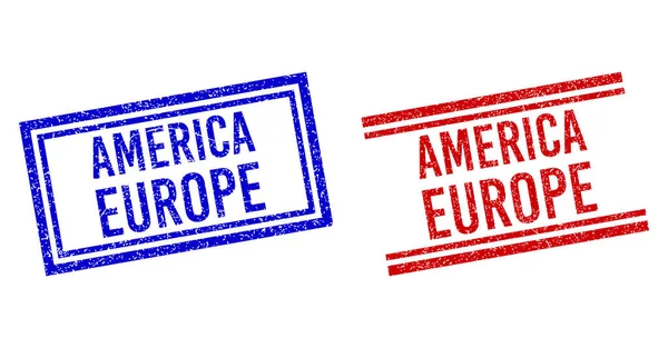 Sceaux de timbre AMERIQUE EUROPE texturés rayés avec lignes doubles — Image vectorielle