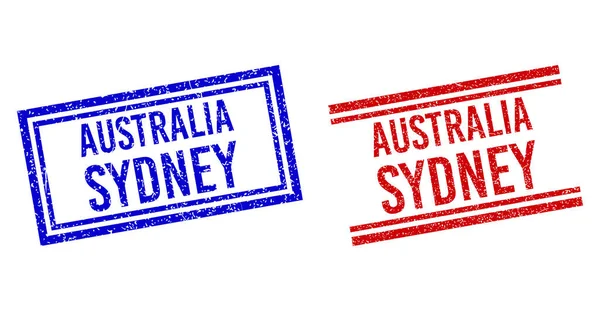 Grunge Texturierte AUSTRALIA SYDNEY Briefmarken mit doppelten Linien — Stockvektor