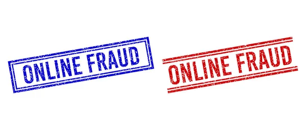 Grunge Textured ONLINE FRAUD Seal with Double Lines — 스톡 벡터