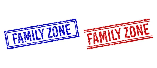 Scratched Textured FAMILY ZONE Stamp Seals with Double Lines — Stock Vector