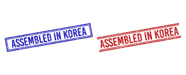 Raspado texturizado ASSEMBLED em KOREA selo com linhas duplas — Vetor de Stock