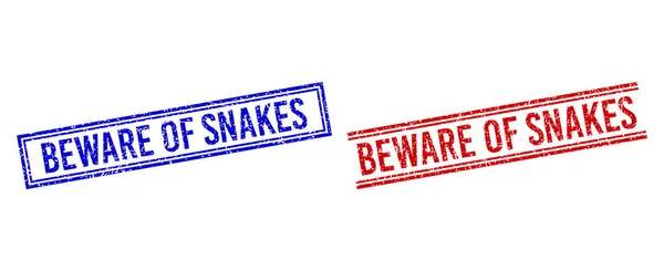 Scratched Textured BEWARE OF SNAKES Stamp Seals with Double Lines — Stock Vector