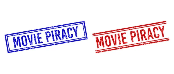 Texturierte MOVIE PIRACY-Stempelsiegel mit doppelten Linien — Stockvektor