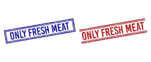 Scratched Textured ONLY FRESH MEAT Stamp Seals with Double Lines — Stock Vector