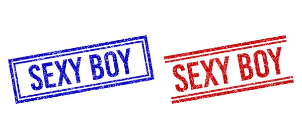 Selo SEXY BOY texturizado de angústia com linhas duplas —  Vetores de Stock