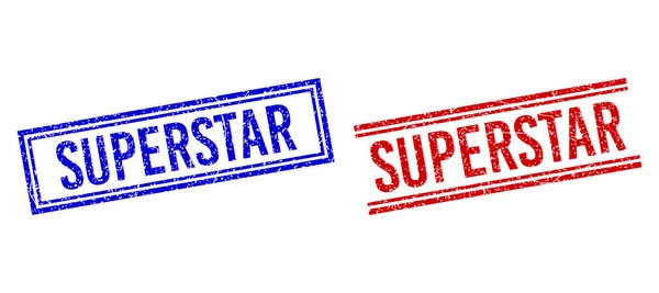 Çift Çizgili Grunge desenli Süper Yıldız Mührü — Stok Vektör