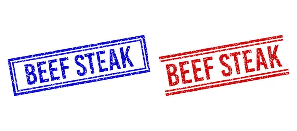 Grunge desenli çift çizgili Biftek Mührü — Stok Vektör