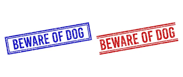 Grunge texturált BEWARE of DOG Stamp with Double Lines — Stock Vector