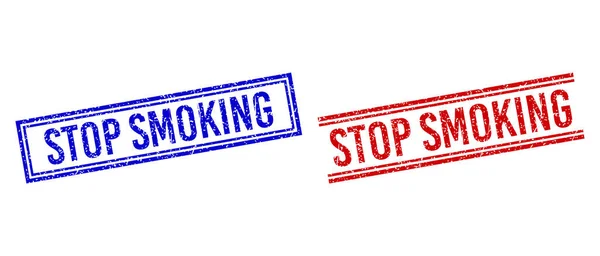 Sellos de sello con textura rayada STOP SMOKING con líneas dobles — Archivo Imágenes Vectoriales