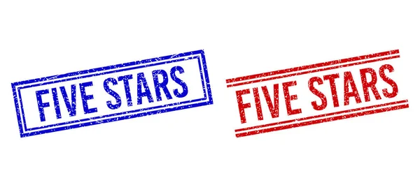 Grunge Structured FIVE STARS stempelzegels met dubbele lijnen — Stockvector
