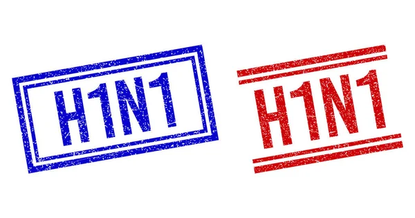 Selo texturizado raspado H1N1 com linhas duplas —  Vetores de Stock