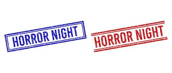 Grunge texturizado HORROR NOCHE sello sellos con líneas dobles — Archivo Imágenes Vectoriales