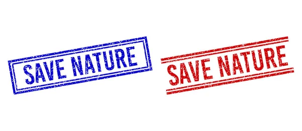 Tísňové texturované pečetě SAVE NATURE s dvojitými liniemi — Stockový vektor