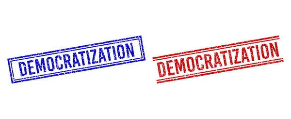 Selos de DEMOCRATIZAÇÃO texturizados raspados com linhas duplas —  Vetores de Stock