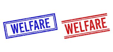 Grunge desenli çift çizgili WELFARE Damgaları
