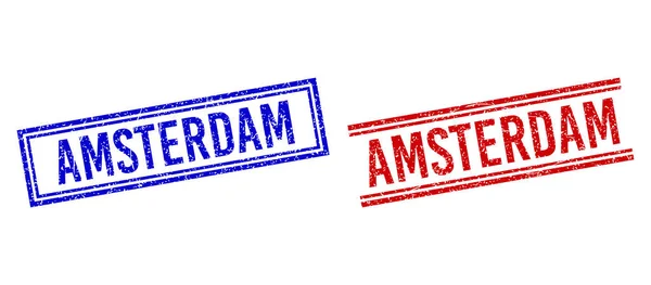 Grunge texturált AMSTERDAM bélyegzők dupla vonalakkal — Stock Vector