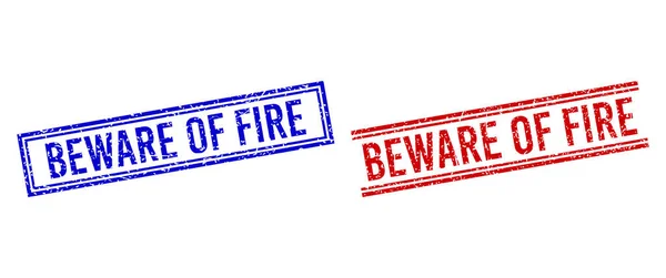 Distress Textured BEWARE OF FIRE Seal with Double Lines — Stock Vector