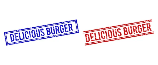 Grunge Textured DELICIOUS BURGER Stamp Seals with Double Lines — Stock Vector
