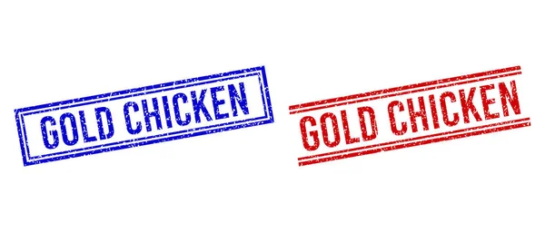 Grunge Texturierte GOLD CHICKEN Stempelsiegel mit doppelten Linien — Stockvektor