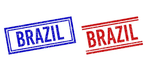 Vészhelyzet texturált BRAZIL bélyegző tömítések dupla vonalakkal — Stock Vector