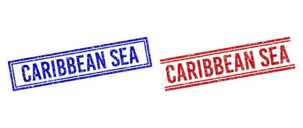 Distress Sello Texturizado CARIBBEAN SEA con líneas dobles — Archivo Imágenes Vectoriales