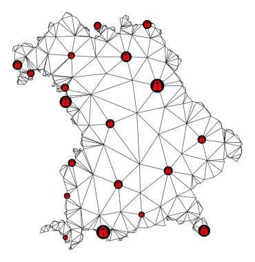 Bavyera Eyaleti Çokgen Kablo Çerçevesi Ağ Vektör Haritasını Kilitle