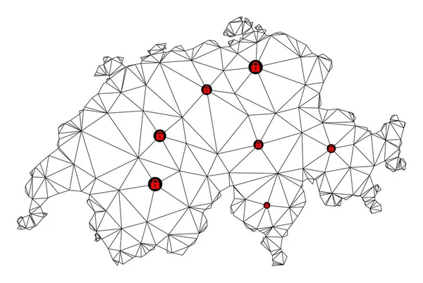 Mapa wektora sieci poligonalnej blokady w Szwajcarii — Wektor stockowy