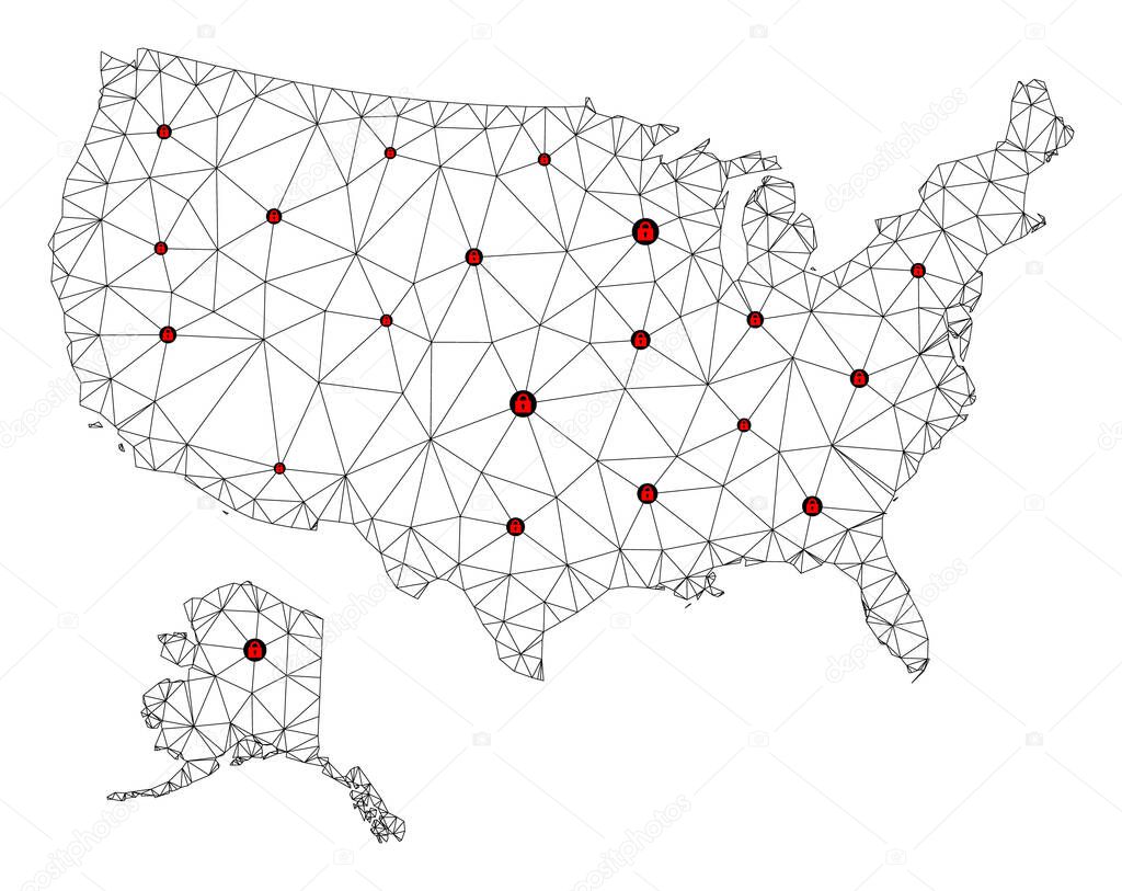 Lockdown Polygonal Wire Frame Mesh Vector Map of USA and Alaska