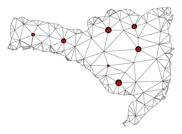 Zamknięcie wielokątnej ramy drutu Siatka wektorowa Mapa stanu Santa Catarina — Wektor stockowy