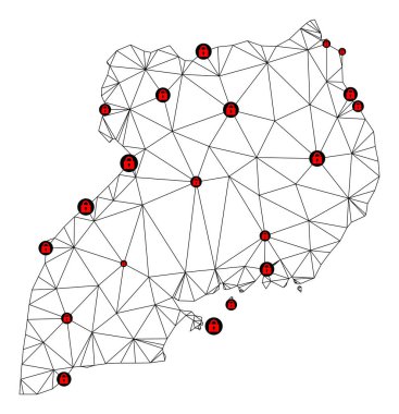 Uganda Çokgen Gövdesi Ağ Vektör Haritasını Kilitle