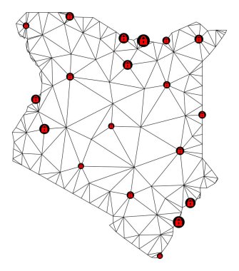 Kenya 'nın Çokgen Kablo Çerçevesi Ağ Vektör Haritasını Kilitle