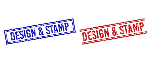 Distress Textured DESIGN and STAMP Seals with Double Lines — Stock Vector