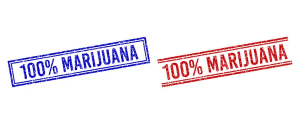 Печать MARIJUANA со 100% текстурой бедствия с двойными линиями — стоковый вектор