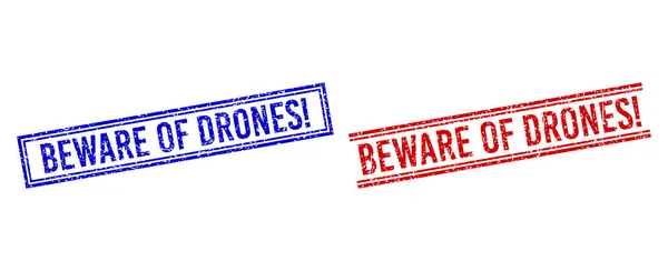 Distress Textured BEWARE OF DRONES exclamation Stamp Seals with Double Lines — Stock Vector