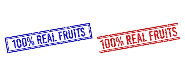 Çizilmiş Kalıplı% 100 Gerçek Meyveler Çift Çizgili Mühürlü Mühürler — Stok Vektör