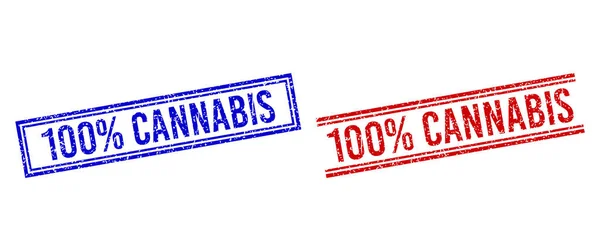 Подряпана текстура 100 відсотків печатки CANNABIS з подвійними лініями — стоковий вектор