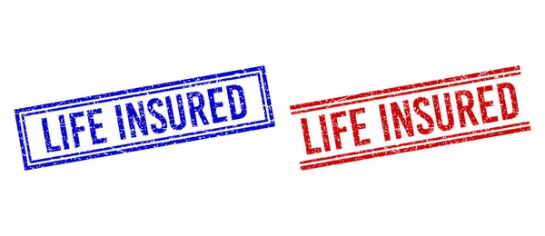 Distress Textured LIFE INSURED Seal met dubbele lijnen — Stockvector