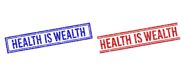 Sello texturizado raspado de la salud es la riqueza con líneas dobles — Archivo Imágenes Vectoriales