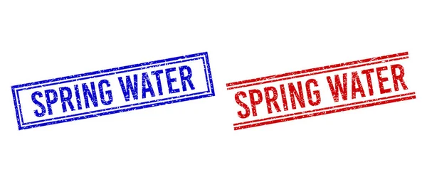Scratched Textured SPRING WATER Stamps with Double Lines — Stock Vector