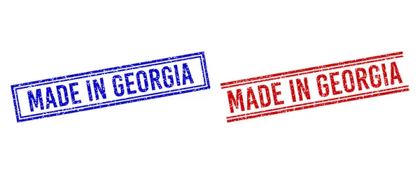 Rascados texturizados HECHO EN GEORGIA Sellos de sello con líneas dobles — Vector de stock