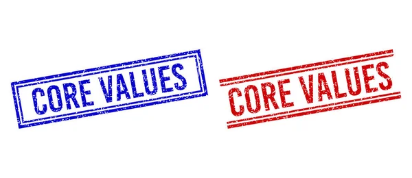 Repade texturerade CORE VALUES stämplar med dubbla linjer — Stock vektor